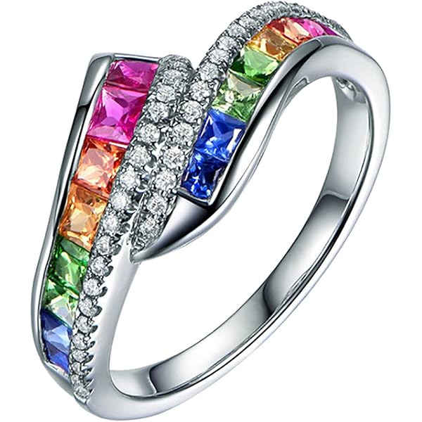 Amazon.com: Womens Rings Multicolor Cubic Zirconia Rainbow Ring